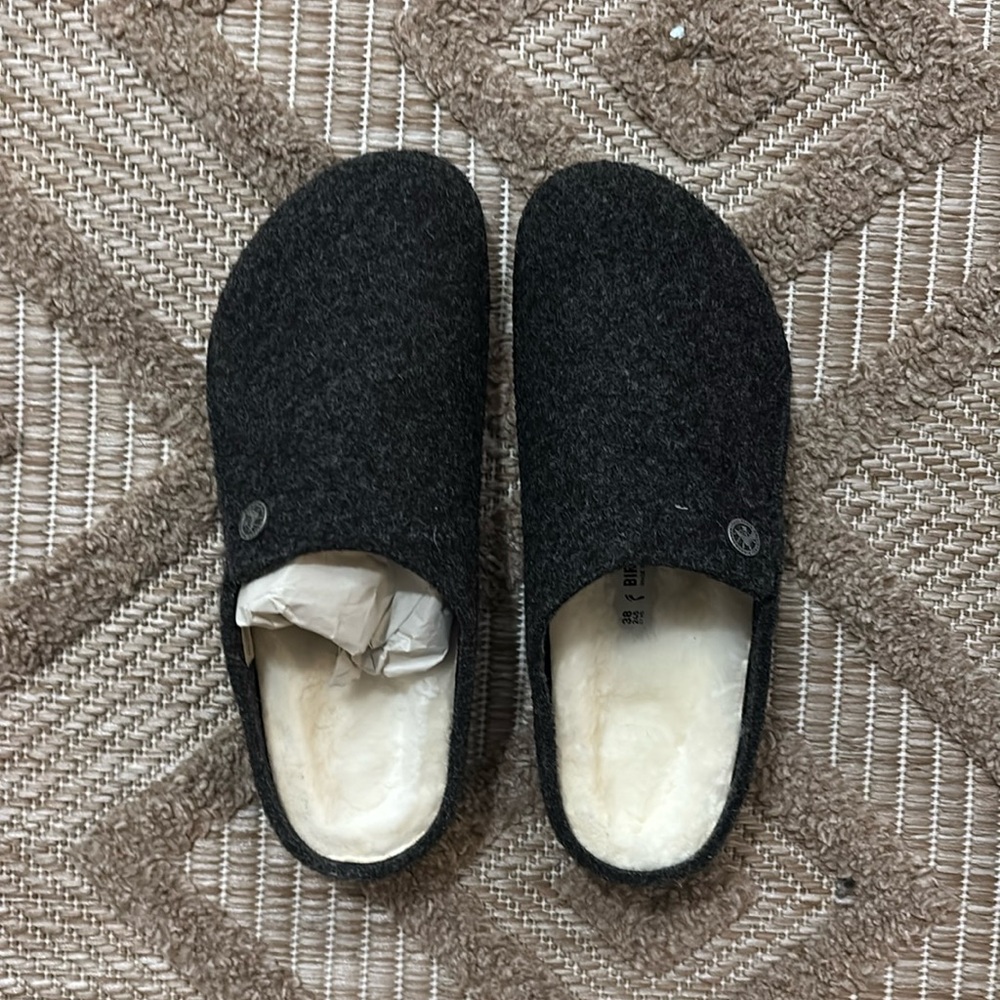 Birkenstock Clogs Charcoal Wool Slip-Ons